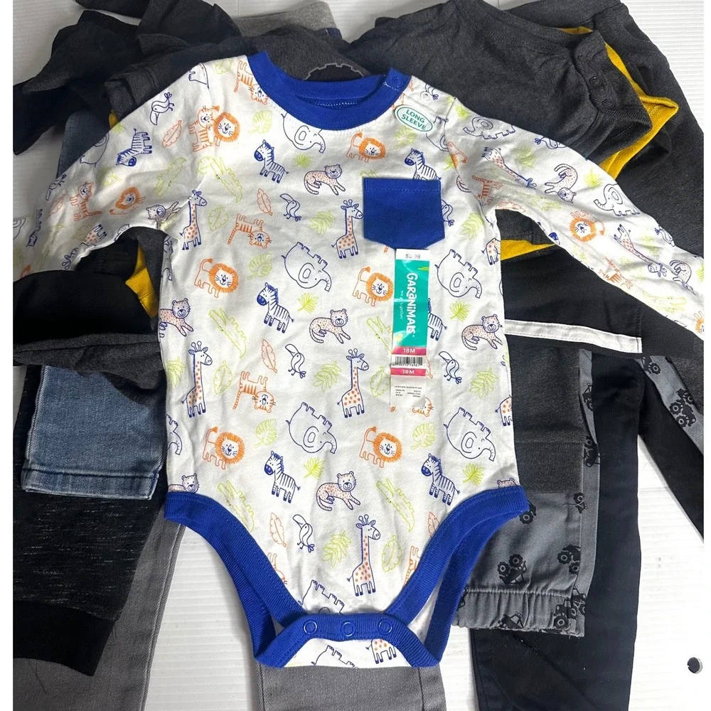 Lot Of 12 NWT‎ Garanimals Baby Boy Pants And Long Sleeve Onesies Size 18 Months